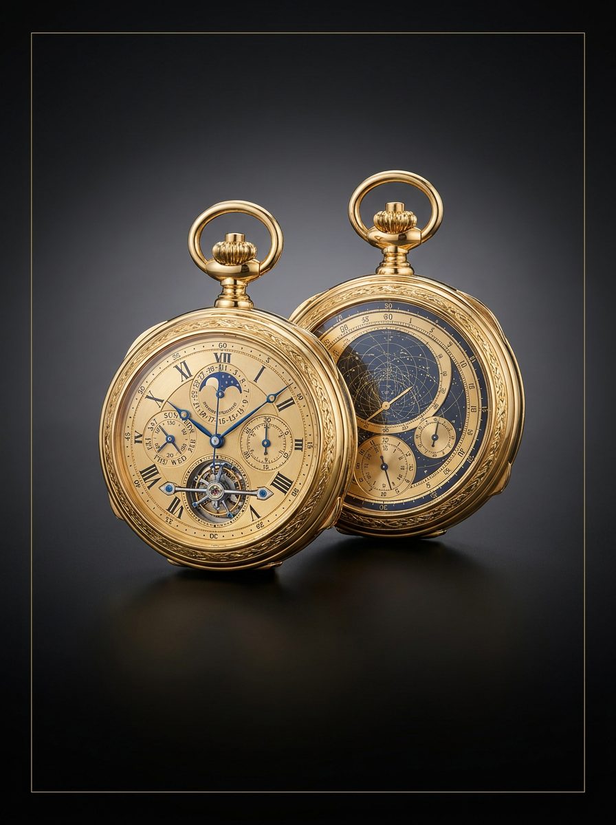 Patek Philippe Calibre 89 grande-complication pocket watch, double-dialled, 18-carat gold.