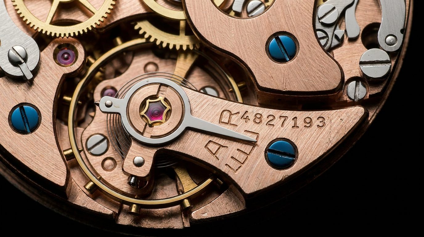Forensic macro of a counterfeit movement escapement bridge